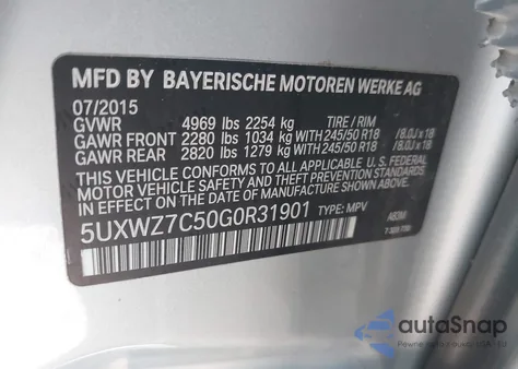 2016 BMW X3 Sdrive28I из США, поврежденный, VIN 5UXWZ7C50G0R31901